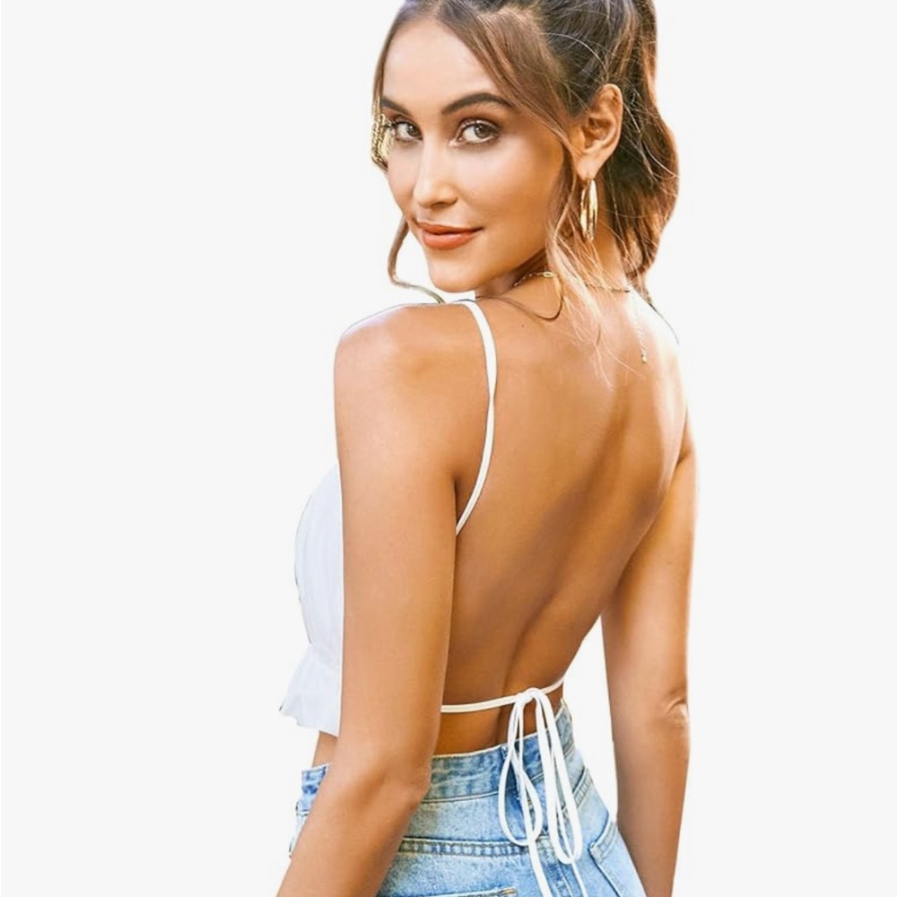 Backless White Ruffle Top - Picture 2 of 5